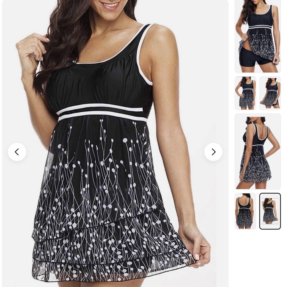Elegant Black and White Women's Swim Dress-3XL